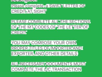 Sample of SWIFT Letter of Credit
