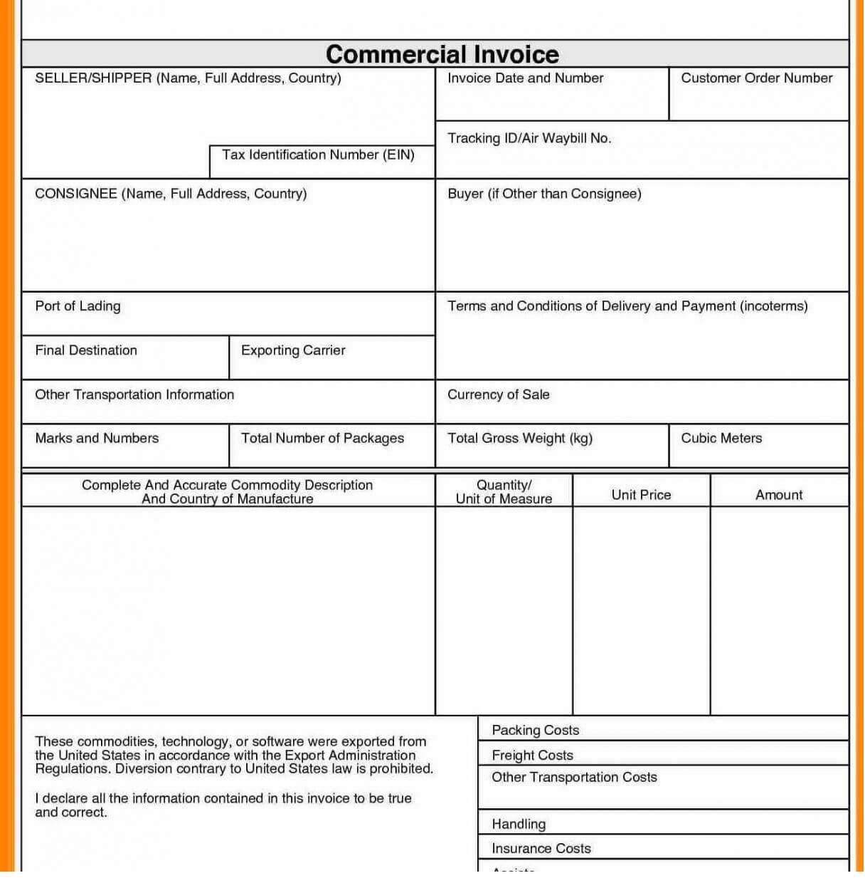 Commercial invoice definition, description, features, Specimen